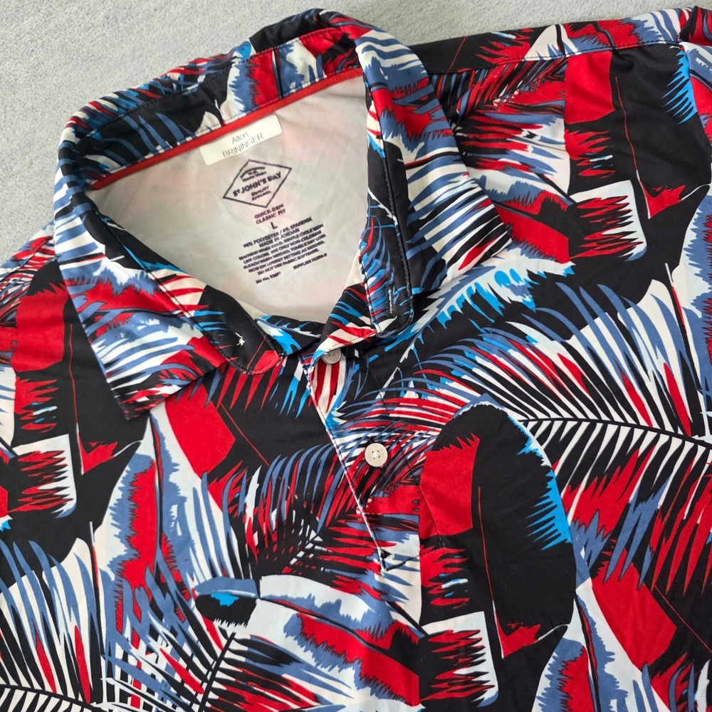 St John's Bay Mens Large Tropical Palm Leaf Quick Dry Polo Shirt Red Blue Black